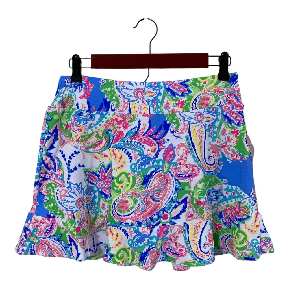 Gottex Athletic Skort Golf Tennis Sz L Blue Paisley Floral Activewear
